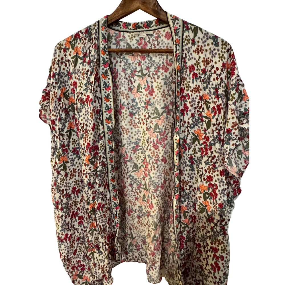 LOFT‎ Floral Kimono Women XS/S White Multi Excellent Open Front Wrap Cardigan